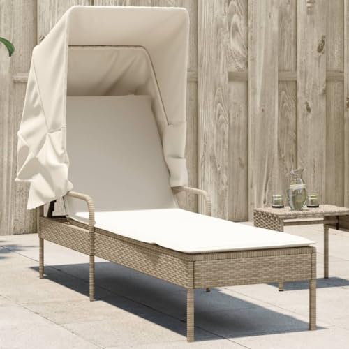 INLIFE Sonnenliege mit Dach Beige Poly Rattan,Möbel,Gartenmöbel,Gartensitzmöbel,Sonnenliegen,Beige,17.5 KG,368192 von INLIFE