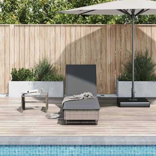 INLIFE Sonnenliege mit Rollen und Auflage Grau Poly Rattan,Möbel,Gartenmöbel,Gartensitzmöbel,Sonnenliegen,Grau,16 KG,4104035 von INLIFE