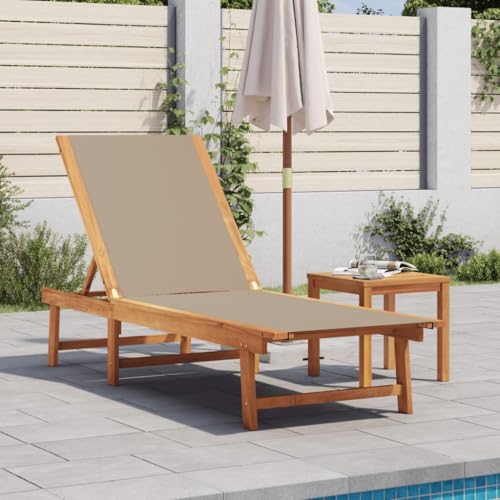 INLIFE Sonnenliege mit Tisch Taupe Massivholz Akazie und Textilene,Möbel,Gartenmöbel,Gartensitzmöbel,Sonnenliegen,Braun,17.6 KG,4008419 von INLIFE