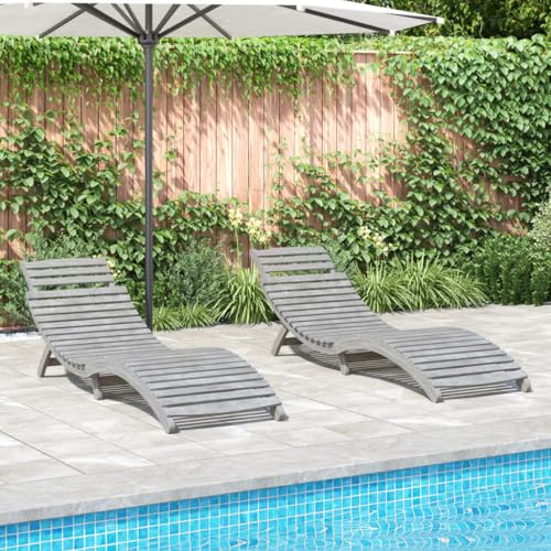 INLIFE Sonnenliegen 2 STK. Grau 184x55x64 cm Massivholz Akazie,Möbel,Gartenmöbel,Gartensitzmöbel,Sonnenliegen,Grau,27.2 KG,3155468 von INLIFE