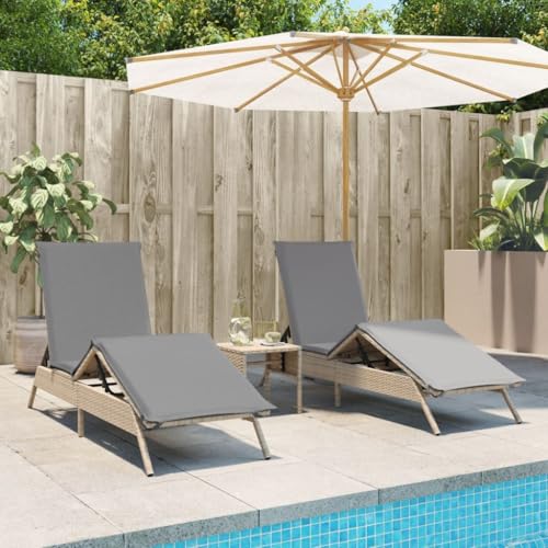 INLIFE Sonnenliegen 2 STK. mit Tisch Beige Poly Rattan,Möbel,Gartenmöbel,Gartensitzmöbel,Sonnenliegen,Beige,29.8 KG,4002713 von INLIFE