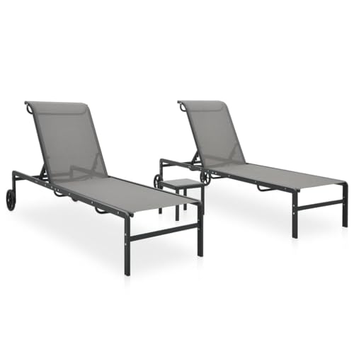 INLIFE Sonnenliegen 2 STK. mit Tisch Textilene und Stahl,Möbel,Gartenmöbel,Gartensitzmöbel,Sonnenliegen,Grau,29.43 KG,316828 von INLIFE