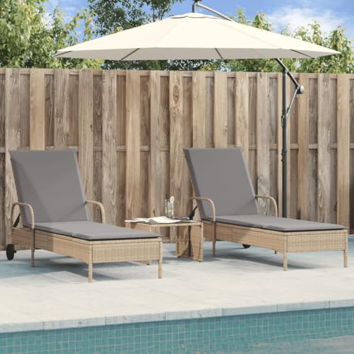 INLIFE Sonnenliegen mit Auflagen 2 STK. Beige Poly Rattan,Möbel,Gartenmöbel,Gartensitzmöbel,Sonnenliegen,Beige,27.6 KG,3261437 von INLIFE