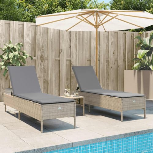 INLIFE Sonnenliegen mit Auflagen 2 STK. Beige Poly Rattan,Möbel,Gartenmöbel,Gartensitzmöbel,Sonnenliegen,Beige,29.6 KG,3261590 von INLIFE