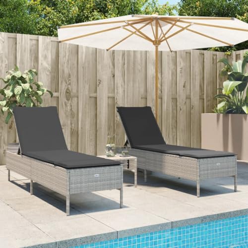 INLIFE Sonnenliegen mit Auflagen 2 STK. Hellgrau Poly Rattan,Möbel,Gartenmöbel,Gartensitzmöbel,Sonnenliegen,Grau,29.6 KG,3261592 von INLIFE