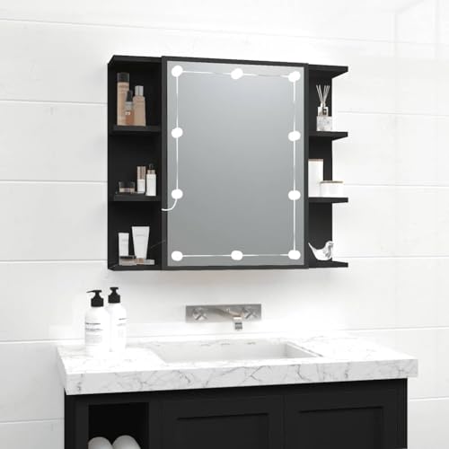 INLIFE Spiegelschrank mit LED Schwarz 70x16,5x60 cm,Möbel,Schränke,Spiegel- & Waschbeckenunterschränke,Badezimmerwaschtische,Schwarz,16.7 KG,833536 von INLIFE