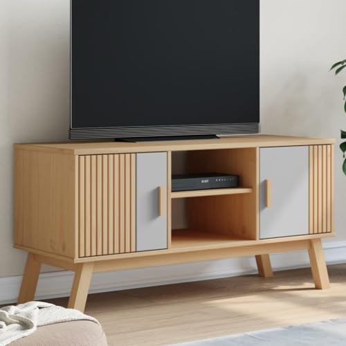 INLIFE TV-Schrank Olden Grau und Braun 114x43x57 cm Massivholz Kiefer,Möbel,TV-Möbel,Grau,18.95 KG,358601 von INLIFE