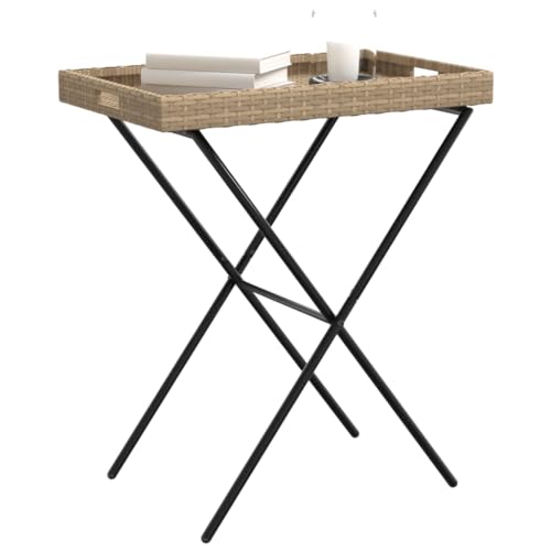 INLIFE Tabletttisch Klappbar Beige 65x40x75 cm Poly Rattan,Möbel,Gartenmöbel,Gartentische,Beige,4.5 KG,365130 von INLIFE