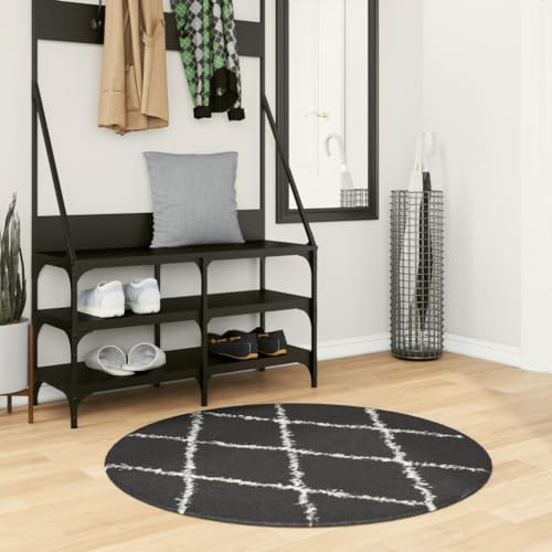 INLIFE Teppich Shaggy Hochflor Modern Schwarz und Creme Ø 100 cm,Heim & Garten,Dekoration,Teppiche,Mehrfarbig,1.81 KG,375420 von INLIFE