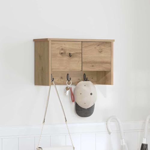 INLIFE Wandmontierter Kleiderständer mit Regal Eiche handwerklich,Möbel,Regalsysteme,Wandregale,Braun,6.62 KG,874338 von INLIFE