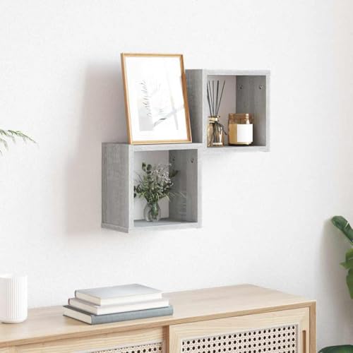 INLIFE Wandregale 2 pcs Grau 26 x 15 x 26 cm Holzwerkstoff,Möbel,Regalsysteme,Wandregale,Grau,3.95 KG,815891 von INLIFE
