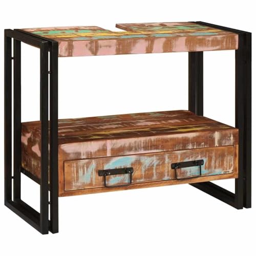 INLIFE Waschbeckenunterschrank mit Regal Massivholz Altholz und Eisen,Möbel,Schränke,Spiegel- & Waschbeckenunterschränke,Badezimmerwaschtische,Mehrfarbig,16.1 KG,4102771 von INLIFE
