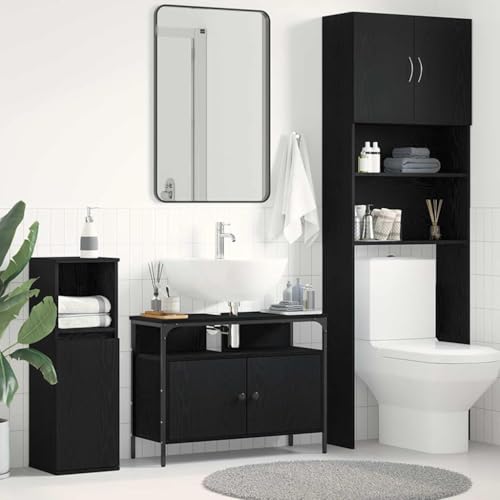 INLIFE Waschbeckenunterschrank mit Tür Schwarze Eiche 80 x 30 x 60 cm,Möbel,Schränke,Spiegel- & Waschbeckenunterschränke,Badezimmerwaschtische,Schwarz,17.75 KG,862237 von INLIFE
