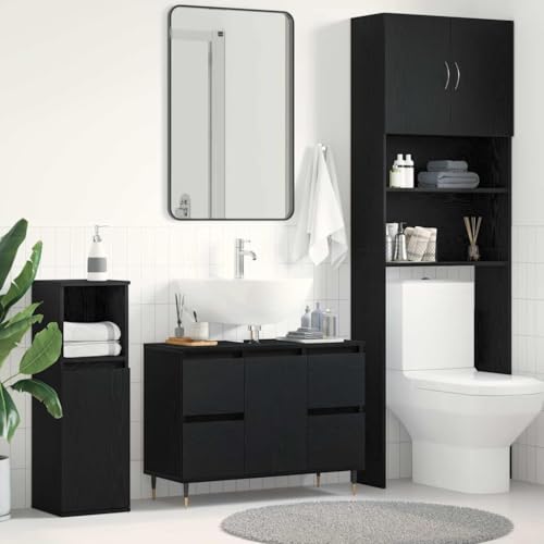 INLIFE Waschbeckenunterschrank mit Tür Schwarze Eiche 80 x 33 x 60 cm,Möbel,Schränke,Spiegel- & Waschbeckenunterschränke,Badezimmerwaschtische,Schwarz,23.6 KG,862893 von INLIFE