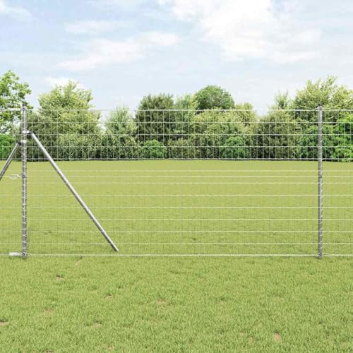 INLIFE Zaun mit Pfosten Silber 1.4 x 10 m Stahl,Heimwerkerbedarf,Hauseinzäunung,Zaunfelder,Silber,23.45 KG,3350472 von INLIFE
