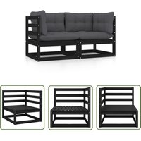 The Living Store Gartensofa 2-Sitzer mit Kissen Schwarz Kiefer Massivholz - Gartenmöbel - Kiefernholzmöbel - Outdoor Möbel - Lounge Set - Balkonmöbel von INLIFE