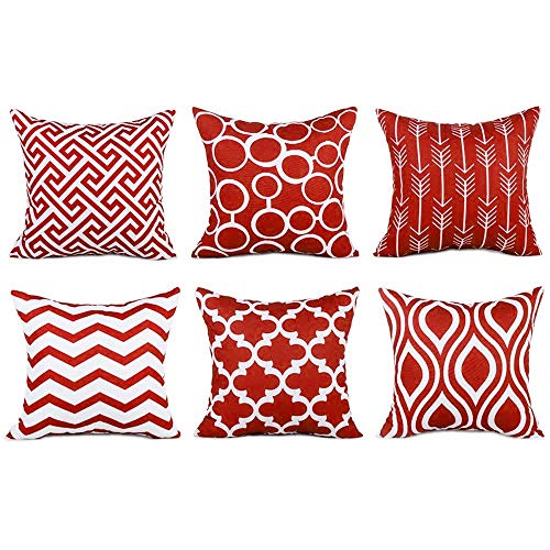INLLADDY 6er Set Zuhause Kissen Leinen aus Baumwolle Geometrisches Muster Dekorativ Dekokissenbezug Kissenbezug 18"x 18" 45 cm x 45 cm Rot von INLLADDY