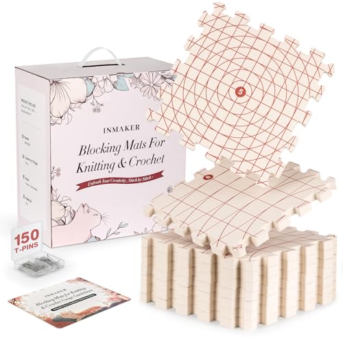 INMAKER Spannmatten Stricken – Upgraded Version Spannmatten für Handarbeiten mit Doppelseitigem Design (CM & Zoll), 0,75 Zoll Dicke Blocking Mats for Knitting mit 150 T-Nadeln von INMAKER