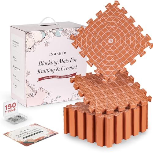 INMAKER Spannmatten Stricken – Upgraded Version Spannmatten für Handarbeiten mit Doppelseitigem Design (cm & Zoll), 0,75 Zoll Dicke Blocking Mats for Knitting mit 150 T-Nadeln von INMAKER