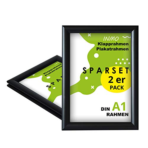 INMO Alu-Klapprahmen DIN A1 2 Stück mit Aluminium Profil ohne Glas - Klappbarer Bilderrahmen Schwarz - Fotorahmen für Bilder, Poster, Plakate - 62,50 x 87,20 cm Urkundenrahmen von INMO