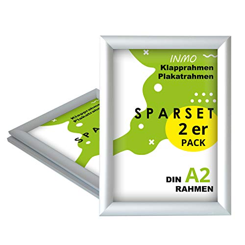 INMO Alu-Klapprahmen DIN A2 2 Stück mit Aluminium Profil ohne Glas - Klappbarer Bilderrahmen Silber - Fotorahmen für Bilder, Poster, Plakate - 44,80 x 62,50 cm Urkundenrahmen von INMO