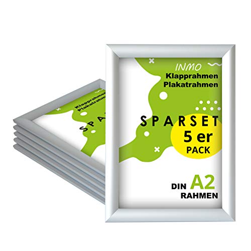 INMO Alu-Klapprahmen DIN A2 5 Stück mit Aluminium Profil ohne Glas - Klappbarer Bilderrahmen Silber - Fotorahmen für Bilder, Poster, Plakate - 44,80 x 62,50 cm Urkundenrahmen von INMO