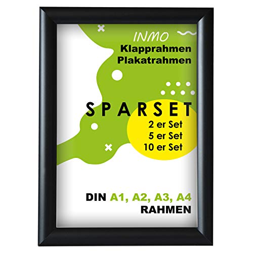 INMO Alu-Klapprahmen DIN A2 mit Aluminium Profil ohne Glas - Klappbarer Bilderrahmen Schwarz - Fotorahmen für Bilder, Poster, Plakate - 44,80 x 62,50 cm Urkundenrahmen von INMO