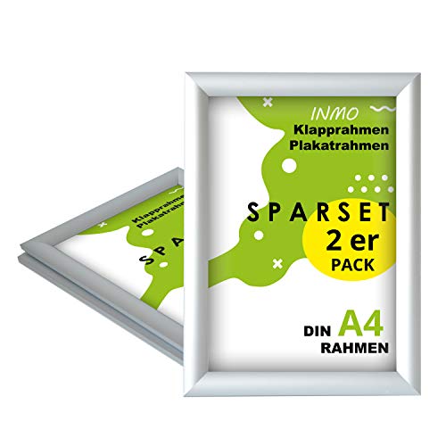 INMO Alu-Klapprahmen DIN A4 2 Stück mit Aluminium Profil ohne Glas - Klappbarer Bilderrahmen Silber - Fotorahmen für Bilder, Poster, Plakate - 23,80 x 32,50 cm Urkundenrahmen von INMO