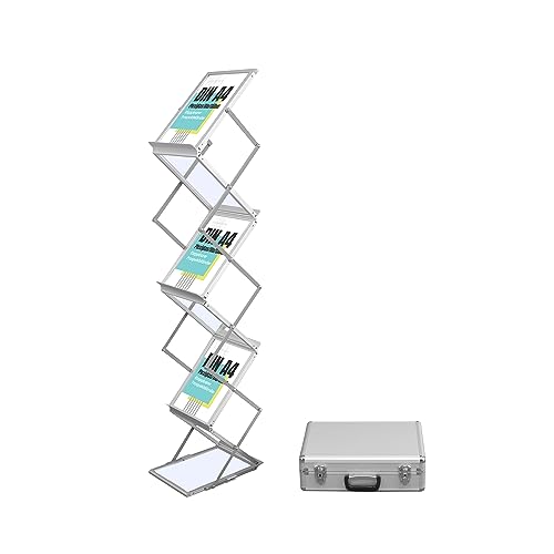 INMO Prospektständer faltbar I ALU/ACRYL Bodenprospektständer A4 Kataloghalter Falt-Prospektständer Pop-up Ständer Messe, Büro, (mit Koffer) von INMO