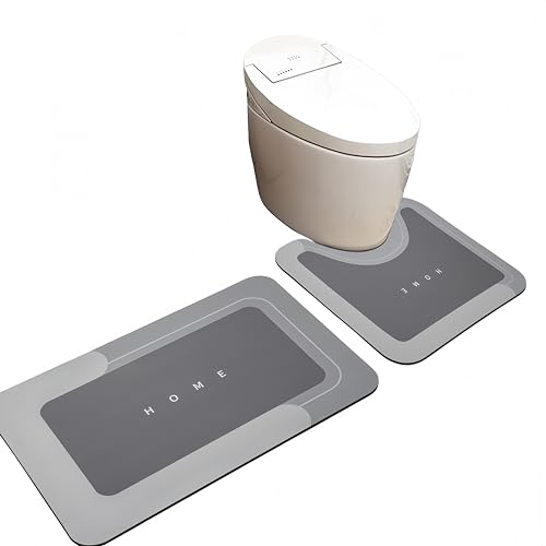 INMORVEN Badezimmerteppich Set 2-TLG – Kieselgur Badmatten mit U-Form (50x80cm & 40x50cm) rutschfest für WC und Dusche (Grau) von INMORVEN