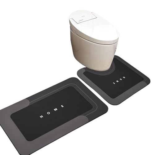 INMORVEN Badezimmerteppich Set 2-TLG – Kieselgur Badmatten mit U-Form (50x80cm & 40x50cm) rutschfest für WC und Dusche (Schwarz) von INMORVEN