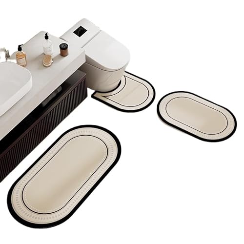 INMORVEN Badezimmerteppich Set 3-TLG – Kieselgur Badmatten mit U-Form (50x55U+40x80+50x80cm) rutschfest für WC und Dusche von INMORVEN