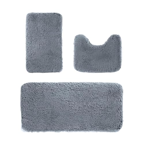 INMORVEN Badezimmerteppich Set 3-Teilig – rutschfeste, Waschbare Matten mit Memory-Schaum (38x40+40x60+40x80 cm) für Bad & WC (Grau) von INMORVEN