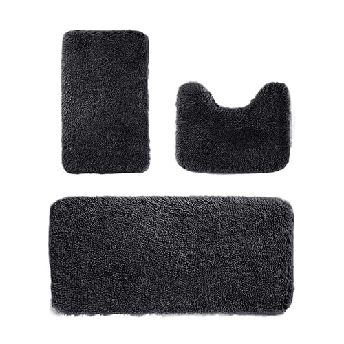 INMORVEN Badezimmerteppich Set 3-Teilig – rutschfeste, Waschbare Matten mit Memory-Schaum (38x40+40x60+40x80 cm) für Bad & WC (Schwarz) von INMORVEN