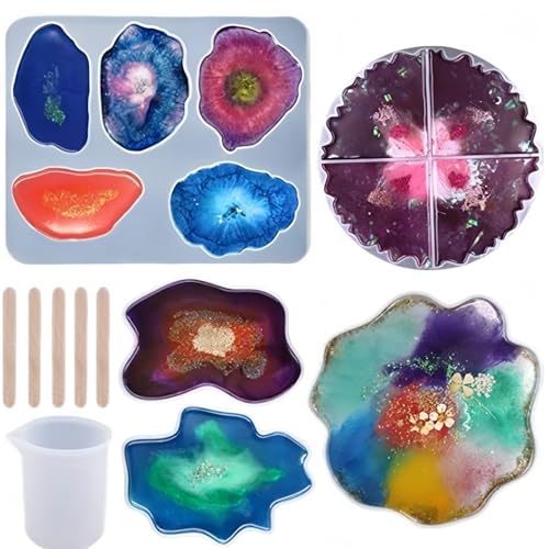 INMORVEN DIY Silikonform Set für Erwachsene – 9-teiliges Harzformen Kit mit 5 Holzstäbchen & Messbecher für Resin Kunst, Kerzen & Deko von INMORVEN