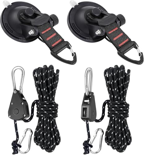 INMORVEN Saugnapf Haken,Verbesserter Auto Camping Zubehör,Saughaken Extra Stark,Saugnapfanker,Saugnäpfe Wohnmobilausstattung Camper Zubehör. (Rot Linie, 2 Saugnäpfe mit 2 Seilaufhänger) von INMORVEN