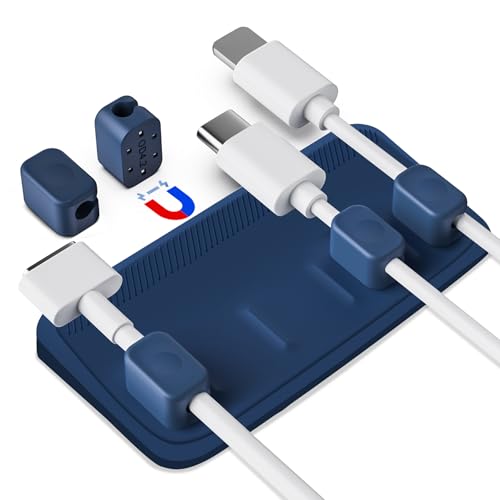 Magnetischer Kabelhalter mit 5 variablen Magnetclips, Universeller Kabelmanager für Schreibtische, haftet auf Holz, Marmor, Metall, Glas – Ideal für Lightning-Kabel, USB-C-Kabel, Mikro-Kabel (Blau) von INMORVEN