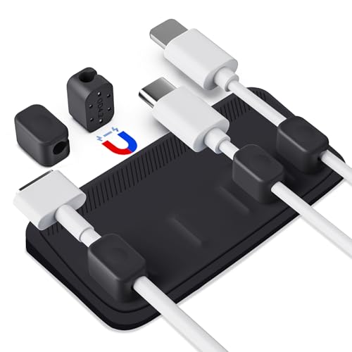 Magnetischer Kabelhalter mit 5 variablen Magnetclips, Universeller Kabelmanager für Schreibtische, haftet auf Holz, Marmor, Metall, Glas – Ideal für Lightning-Kabel, USB-C-Kabel, Mikro-Kabel (Schwarz) von INMORVEN