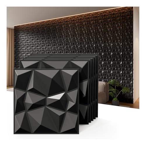 INMOZATA 12 Stück 3D Wandpaneele PVC-Diamant Wall Panels Deko Wandverkleidung Innen 30cm x 30cm PVC-Diamant Wandplatten (3qm) für TV Hintergrund, Schlafzimmer, Spielzimmer(Z2-Schwarz) von INMOZATA