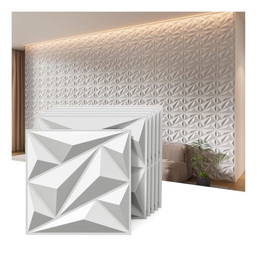 INMOZATA 33 Stück 3D Wandpaneele PVC-Diamant Wall Panels Deko Wandverkleidung Innen 30cm x 30cm PVC-Diamant Wandplatten (3qm) für TV Hintergrund, Schlafzimmer, Spielzimmer(Z1-Weiß) von INMOZATA