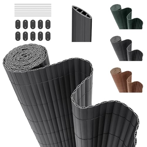 INMOZATA PVC Sichtschutzmatte 150cm Hoch x 300cm Lang mit Dreifach Verstärkung Innen, Garten Balkon Sichtschutz Zaun mit Kabelbindern,Windschutz Wasserdicht ohne Bohren für Balkon Garten Terrasse-Grau von INMOZATA
