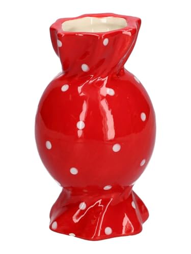 INNA-GLAS Bauchige Vase für einzelne Blume Amiel aus Keramik, mit Punkten, rot-weiß, 15cm, Ø8,5cm - Einzelblumenvase von INNA-Glas