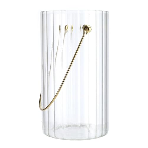 INNA-GLAS Deko Vase BLANDINA mit Henkel, Glas, Rillen, transparent-Gold, 18cm, Ø10cm - Blumenvase von INNA-Glas