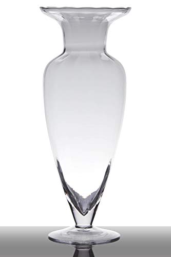 INNA-Glas Bodenvase Glas Kendra auf Standfuß, Trichter - rund, klar, 43cm, Ø 17cm - Pokal Vase - Amphore Vase von INNA-Glas