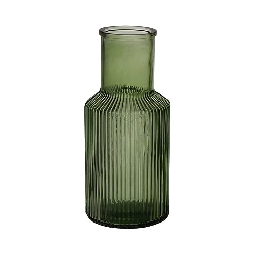 INNA-Glas Dekoflasche Carmela aus Glas, Rillen, grün-klar, 22 cm, Ø 10 cm - Deko Flaschenvase von INNA-Glas