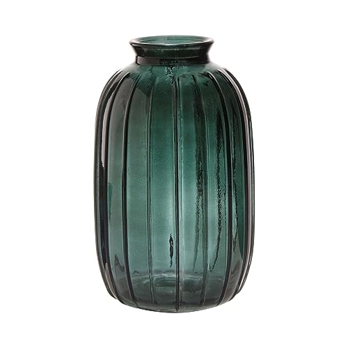 INNA-Glas Dekoflasche SILVINA aus Glas, Rillen, waldgrün-klar, 17,7 cm, Ø 10,8 cm - Kleine Deko Vase von INNA-Glas