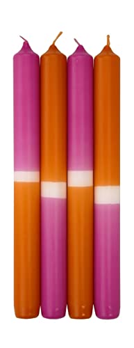 INNA-Glas Dip Dye Stabkerzen LISSITA, 4 Stück, pink-aprikose, 25cm, Ø2,3cm, 11h - Tafelkerze von INNA-Glas