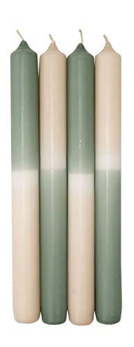 INNA-Glas Dip Dye Stabkerzen LISSITA, 4 Stück, reseda-creme, 25cm, Ø2,3cm, 11h - Tafelkerze von INNA-Glas
