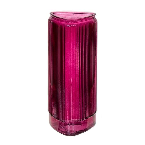 INNA-Glas Dreieckige Dekovase NEROLANIK, Glas, mit Rillen, pink-klar, 24,5 cm, Ø 10 cm - Moderne Design Vase von INNA-Glas