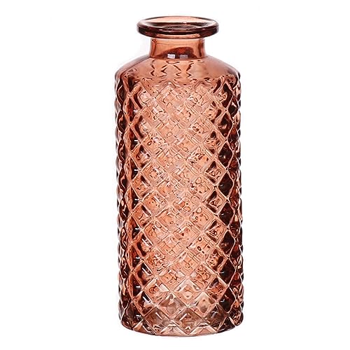 INNA-Glas Flaschenvase Emanuela aus Glas, Rautenmuster, braun-klar, 13,2 cm, Ø 5,2 cm - Deko Glasflasche von INNA-Glas
